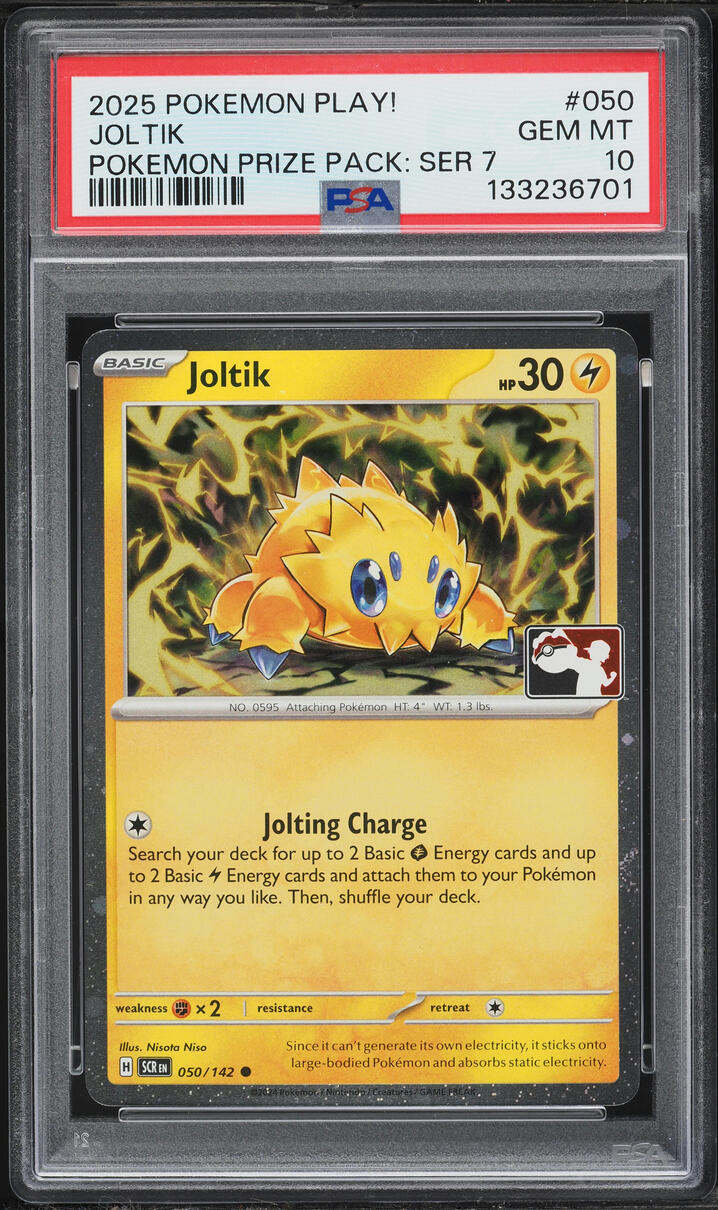 2025 Pokemon Scarlet & Violet Stellar Crown Play! Prize Pack Series 7 Joltik #50 PSA 10 GEM