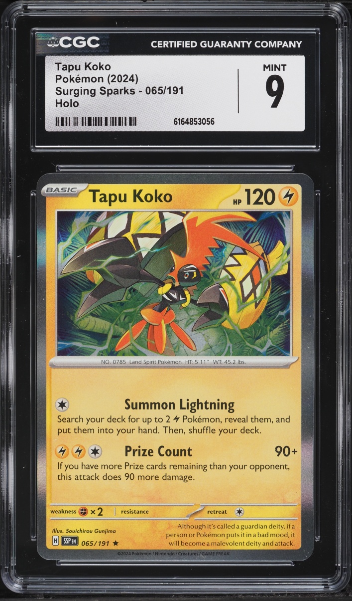 2024 Pokemon Scarlet & Violet Surging Sparks Holo Tapu Koko #65 CGC 9 MINT