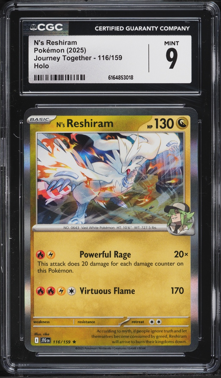 2025 Pokemon Scarlet & Violet Journey Together Holo N's Reshiram #116 CGC 9 MINT