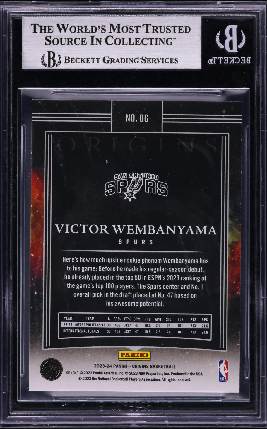 2023 Panini Origins Tessellated Victor Wembanyama ROOKIE #86 BGS 9 MINT