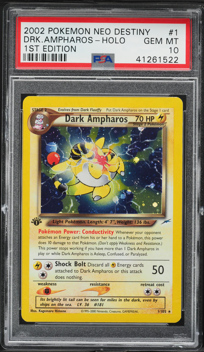 2002 Pokemon Neo Destiny 1st Edition Holo Dark Ampharos #1 PSA 10 GEM MINT