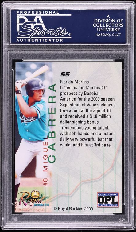 2000 Royal Futures Miguel Cabrera ROOKIE AUTO /4950 PSA 10 GEM MINT