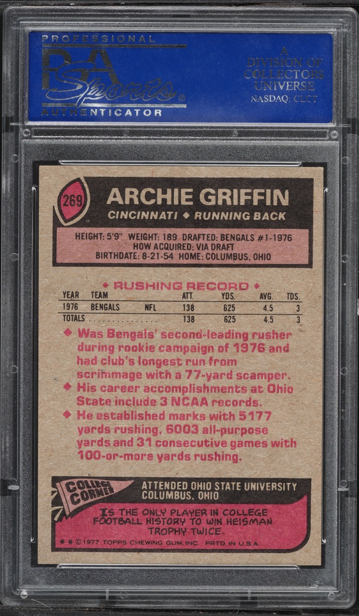 1977 Topps Football Archie Griffin ROOKIE #269 PSA 9 MINT