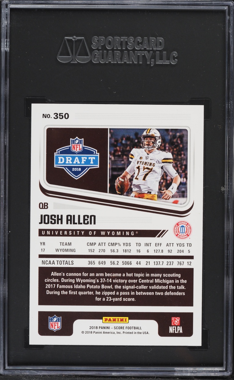 2018 Score Football Josh Allen ROOKIE #350 SGC 9.5 MINT+