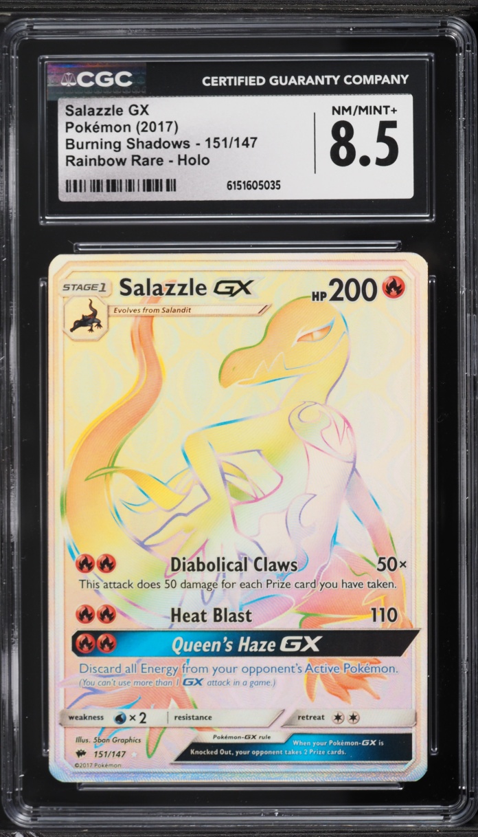 2017 Pokemon Sun & Moon Burning Shadows Rainbow Rare Salazzle GX #151 CGC 8.5 NM-MT+