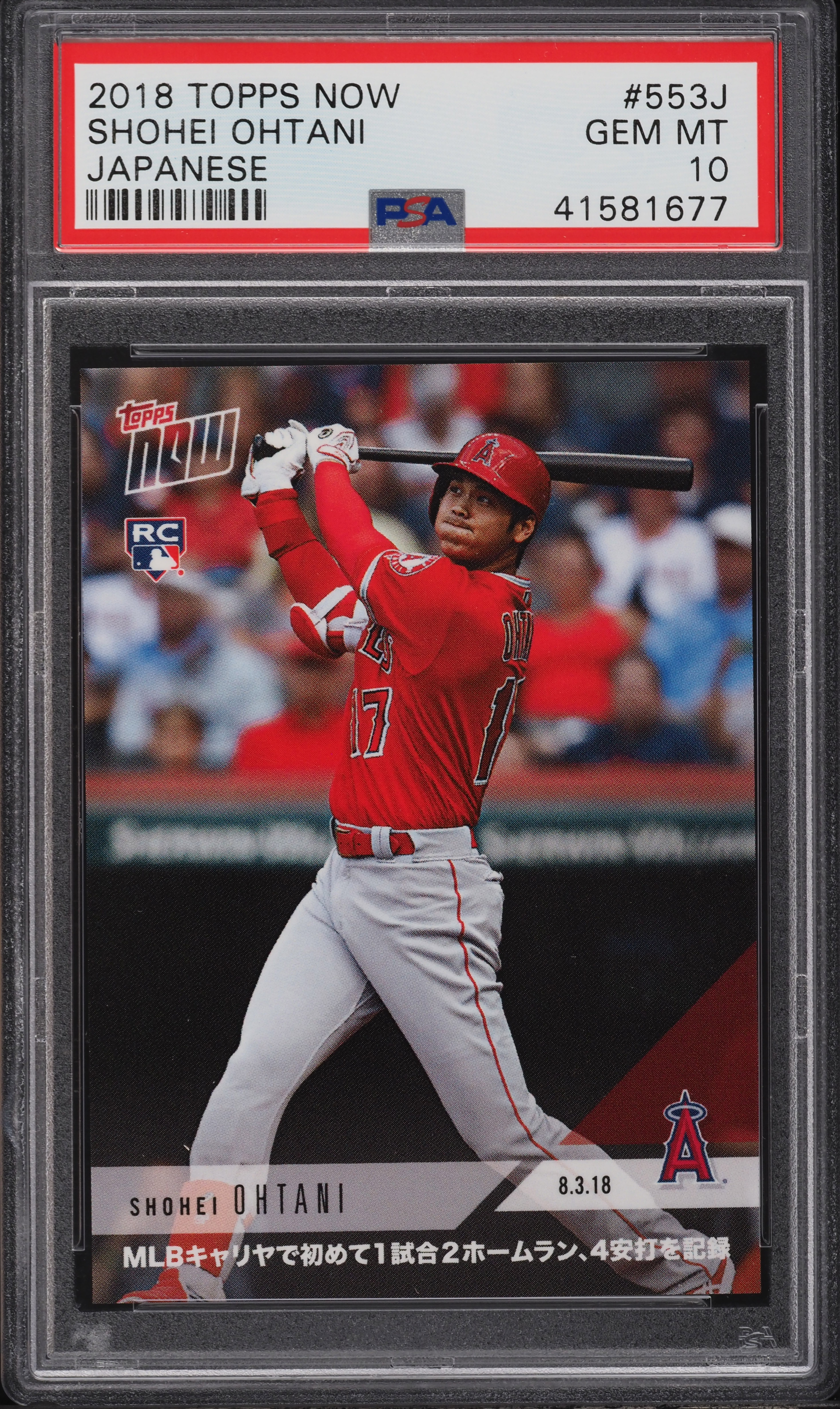 2018 Topps Now Japanese Shohei Ohtani ROOKIE RC #553J PSA 10