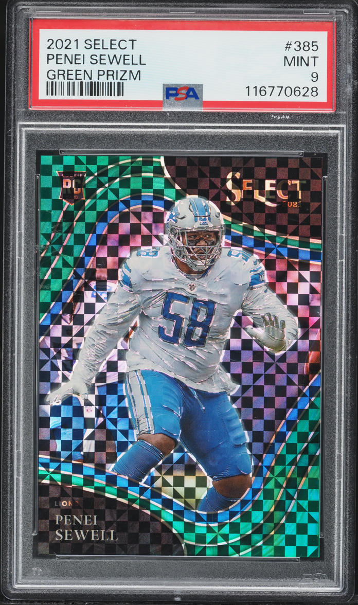2021 Select Field Level Green Prizm Penei Sewell ROOKIE 1/5 #385 PSA 9 MINT
