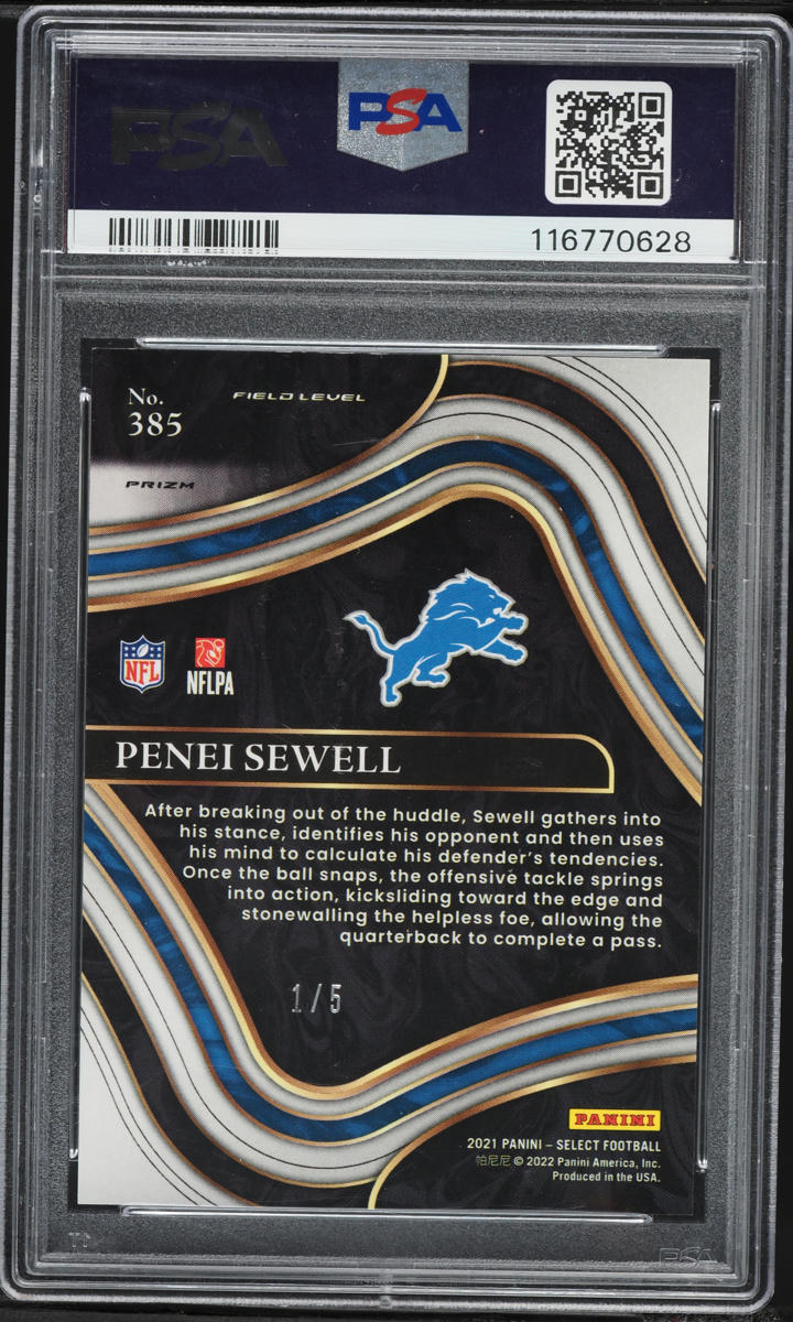 2021 Select Field Level Green Prizm Penei Sewell ROOKIE 1/5 #385 PSA 9 MINT