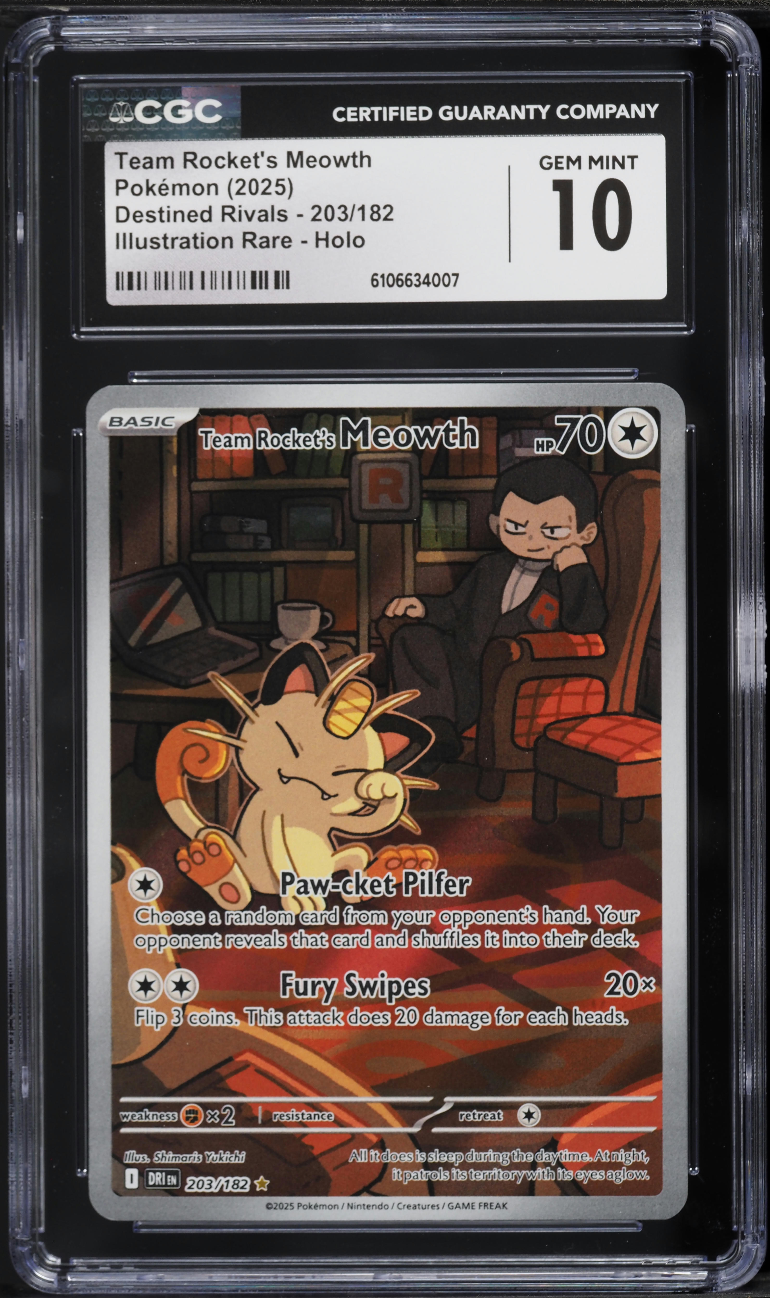 2025 Pokemon Scarlet & Violet Destined Rivals IR Team Rocket's Meowth #203 CGC 10 GEM MINT