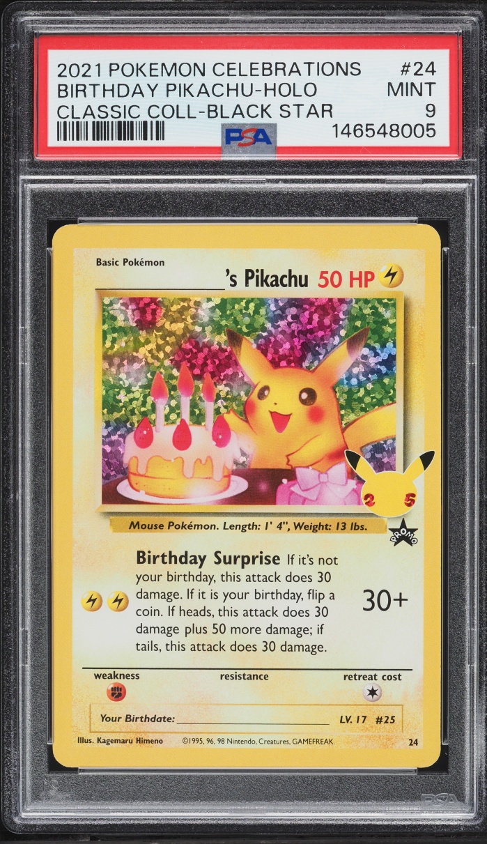 2021 Pokemon Sword & Shield Promo Celebrations Classic Holo Birthday Pikachu #24 PSA 9 MINT