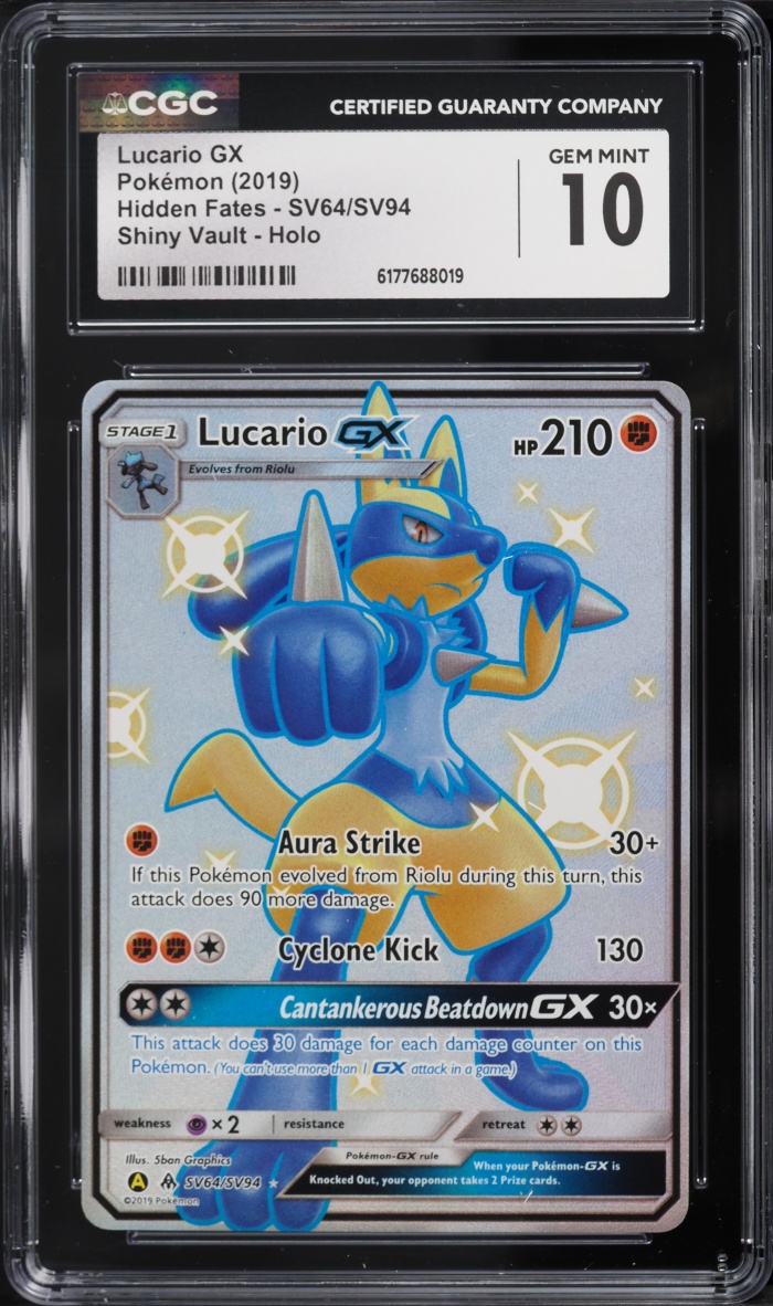 2019 Pokemon Sun & Moon Hidden Fates Shiny Vault Shiny Lucario GX #SV64 CGC 10 GEM MINT