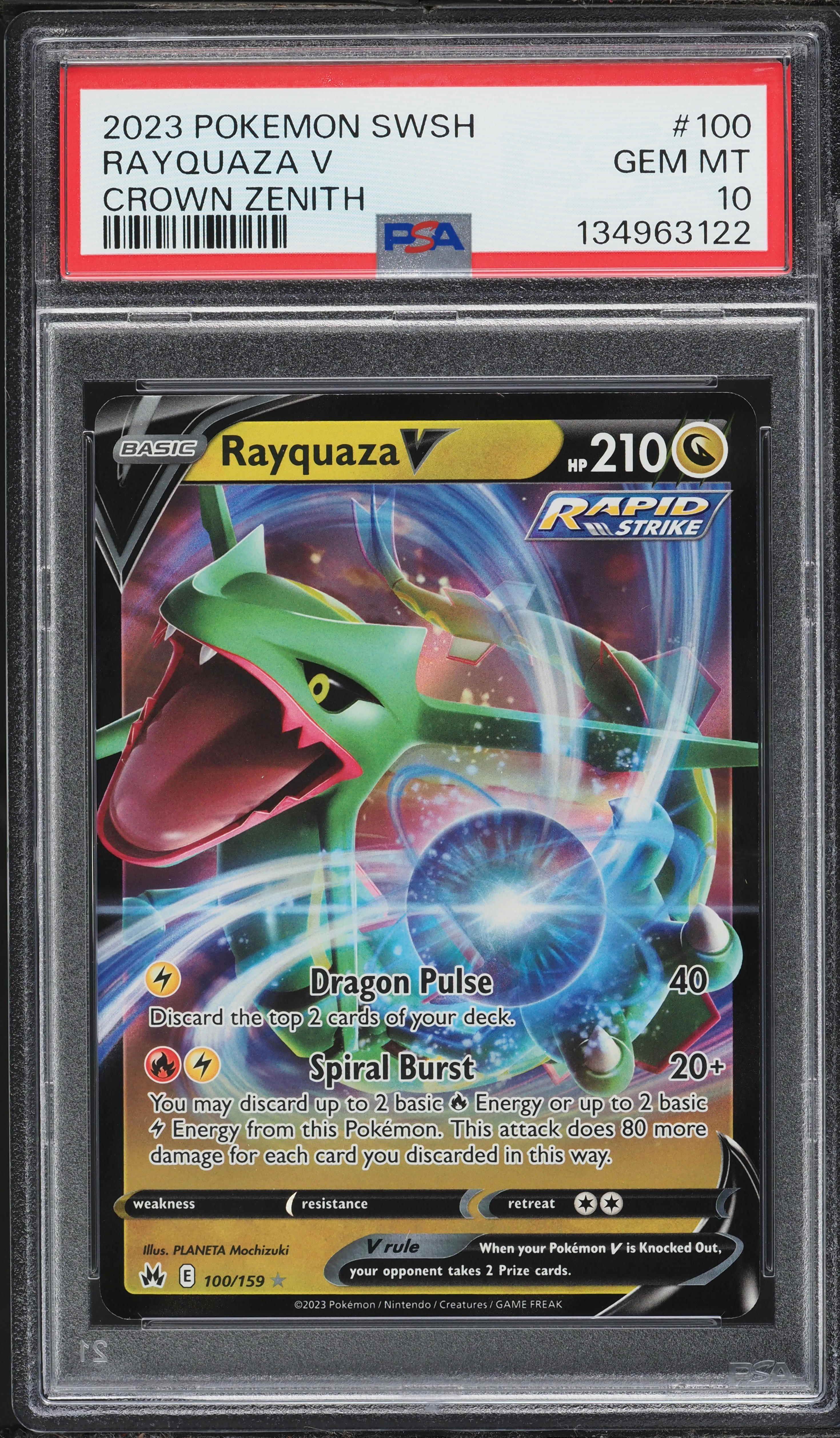 2023 Pokemon Sword & Shield Crown Zenith Holo Rayquaza V #100 PSA 10 GEM MINT