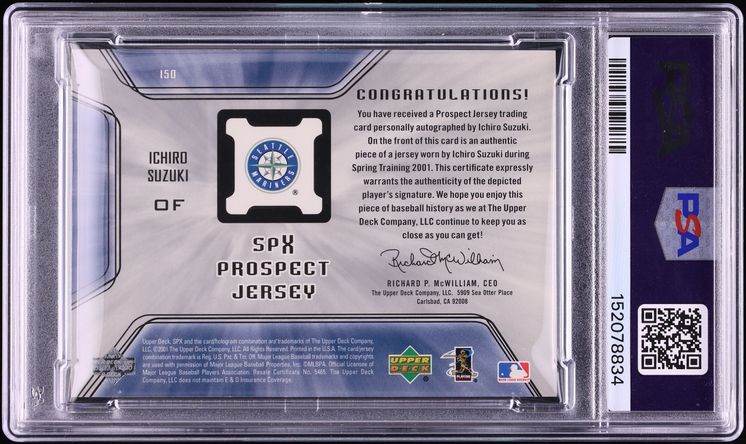 2001 SPx Ichiro ROOKIE PATCH AUTO #150 PSA 9 MINT
