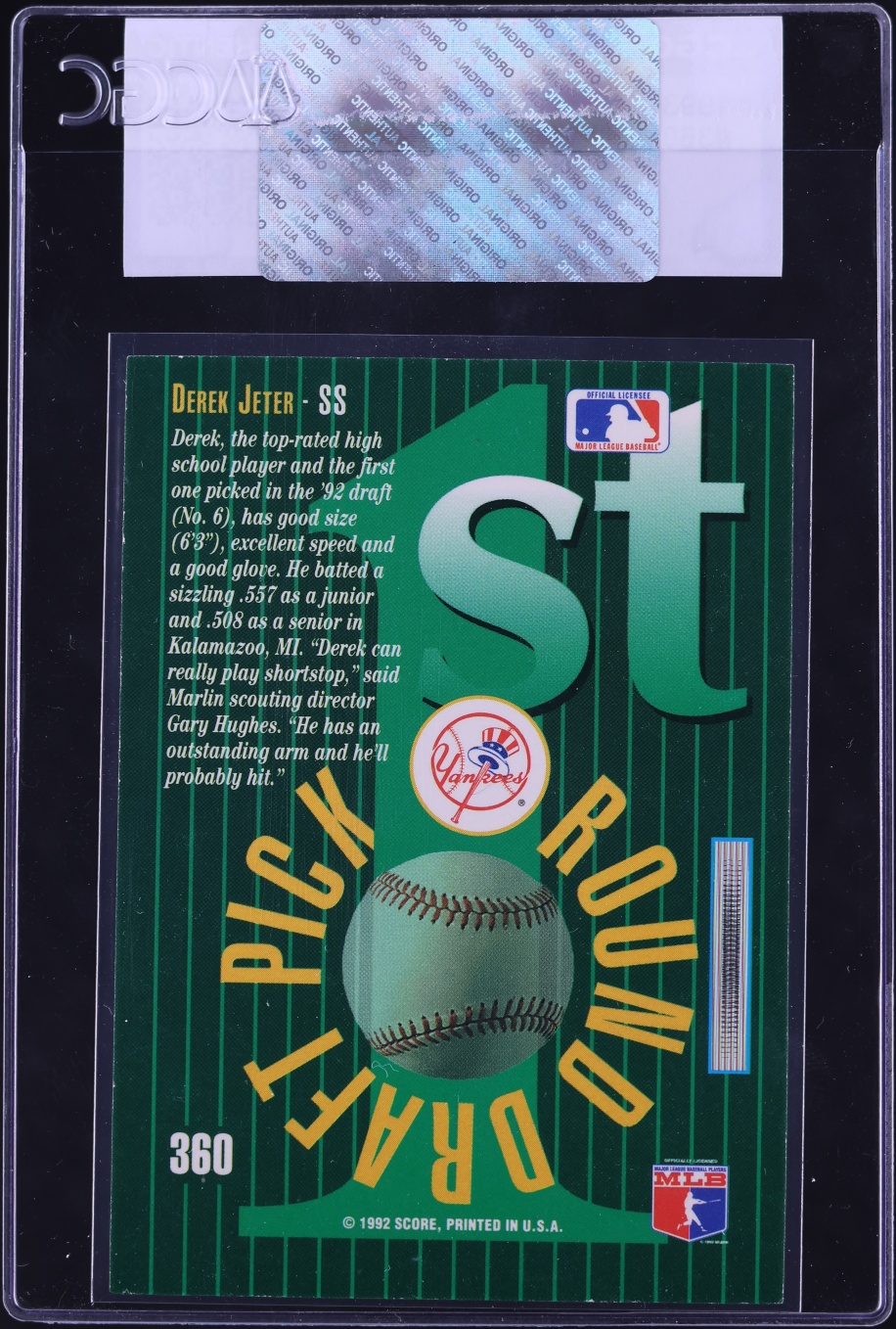 1993 Score Select Derek Jeter ROOKIE #360 CGC AUTH