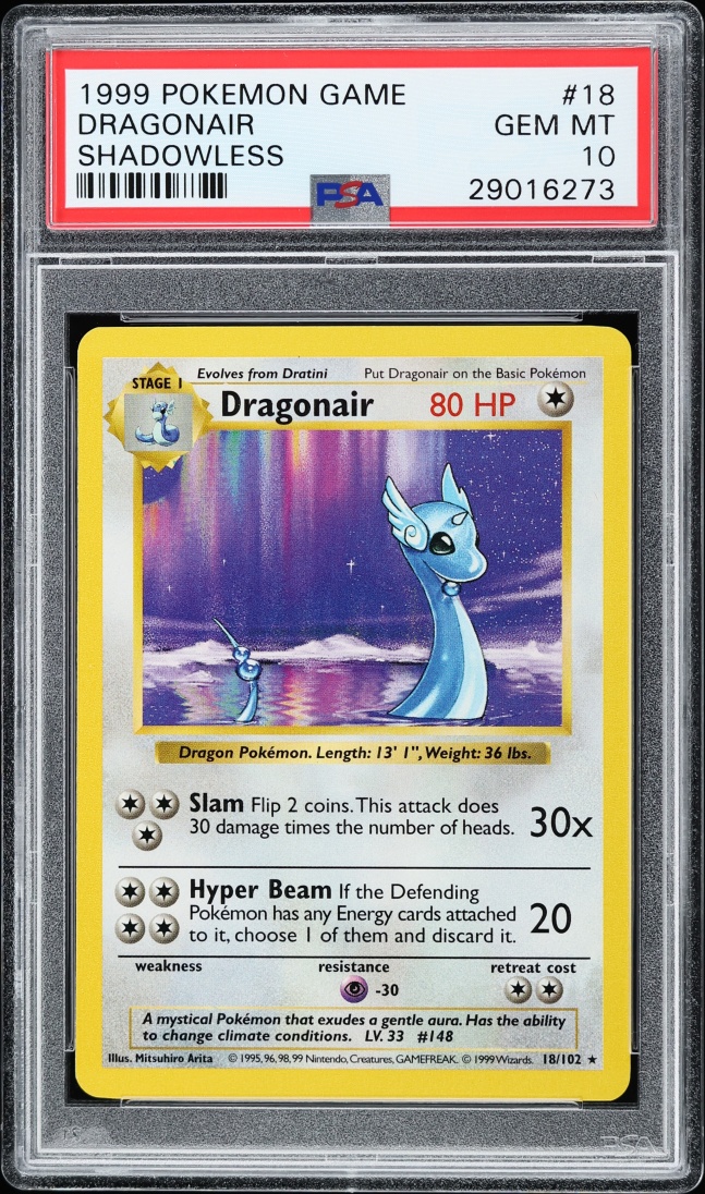 1999 Pokemon Base Set Shadowless Dragonair #18 PSA 10 GEM MINT