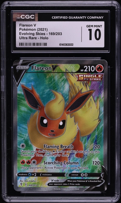 2021 Pokemon Sword & Shield Evolving Skies Full Art Flareon V #169 CGC 10 GEM MINT