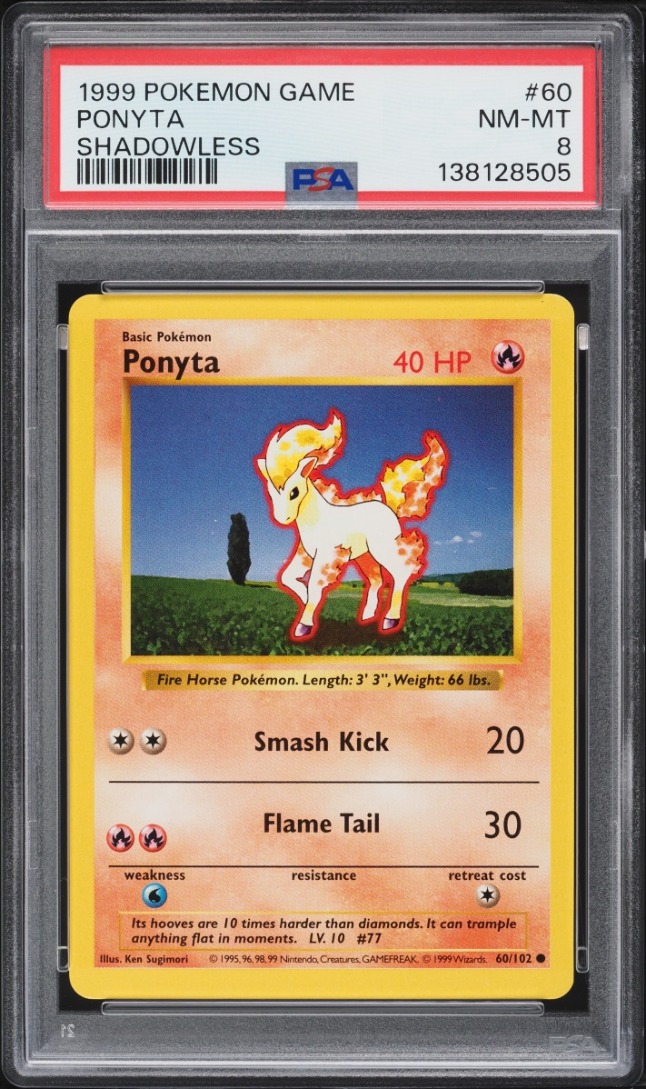 1999 Pokemon Base Set Shadowless Ponyta #60 PSA 8 NM-MT
