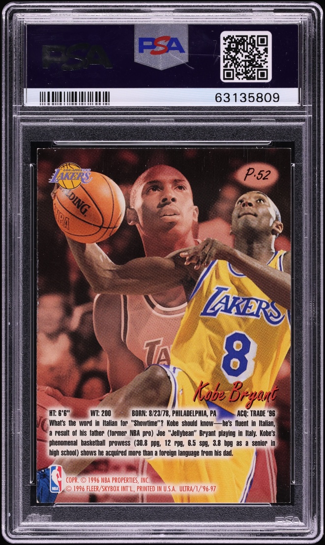 1996 Ultra Platinum Medallion Kobe Bryant ROOKIE #P52 PSA 5.5 EX+