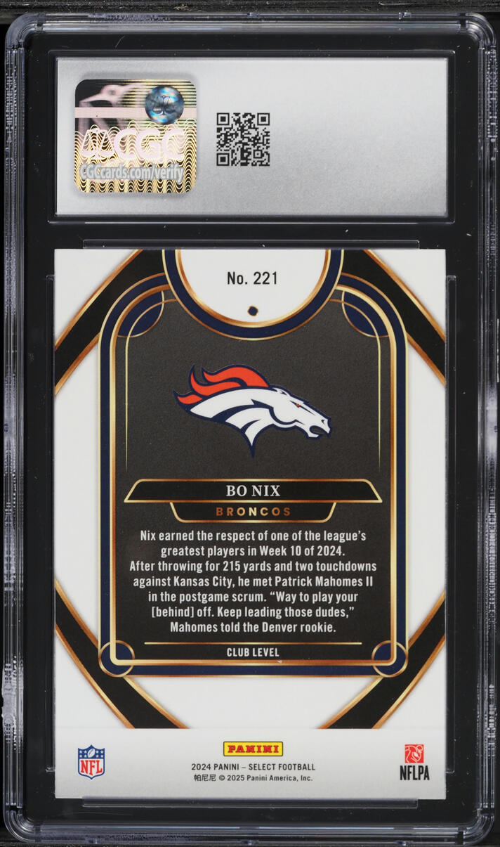 2024 Select Club Level Bo Nix ROOKIE #221 CGC 9 MINT