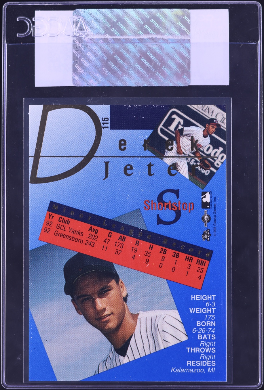 1993 Classic Best Gold Derek Jeter ROOKIE #115 CGC AUTH