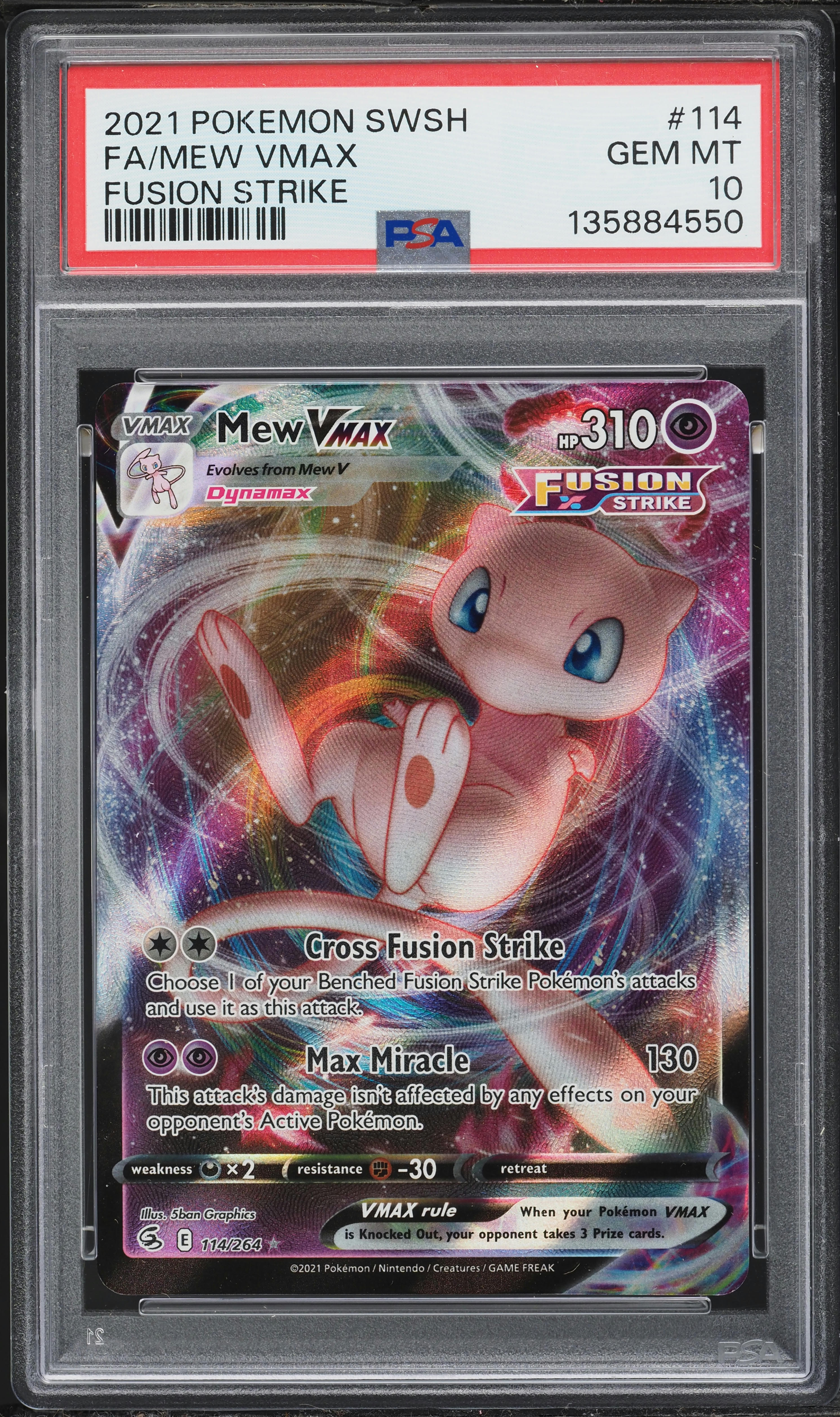 2021 Pokemon Sword & Shield Fusion Strike Alt Art Mew VMAX #114 PSA 10 GEM MINT