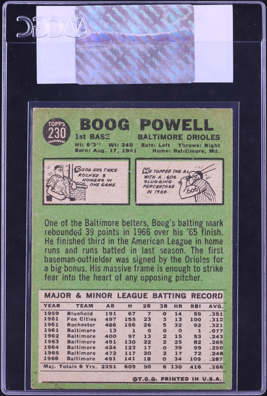 1967 Topps Boog Powell #230 CGC AUTH