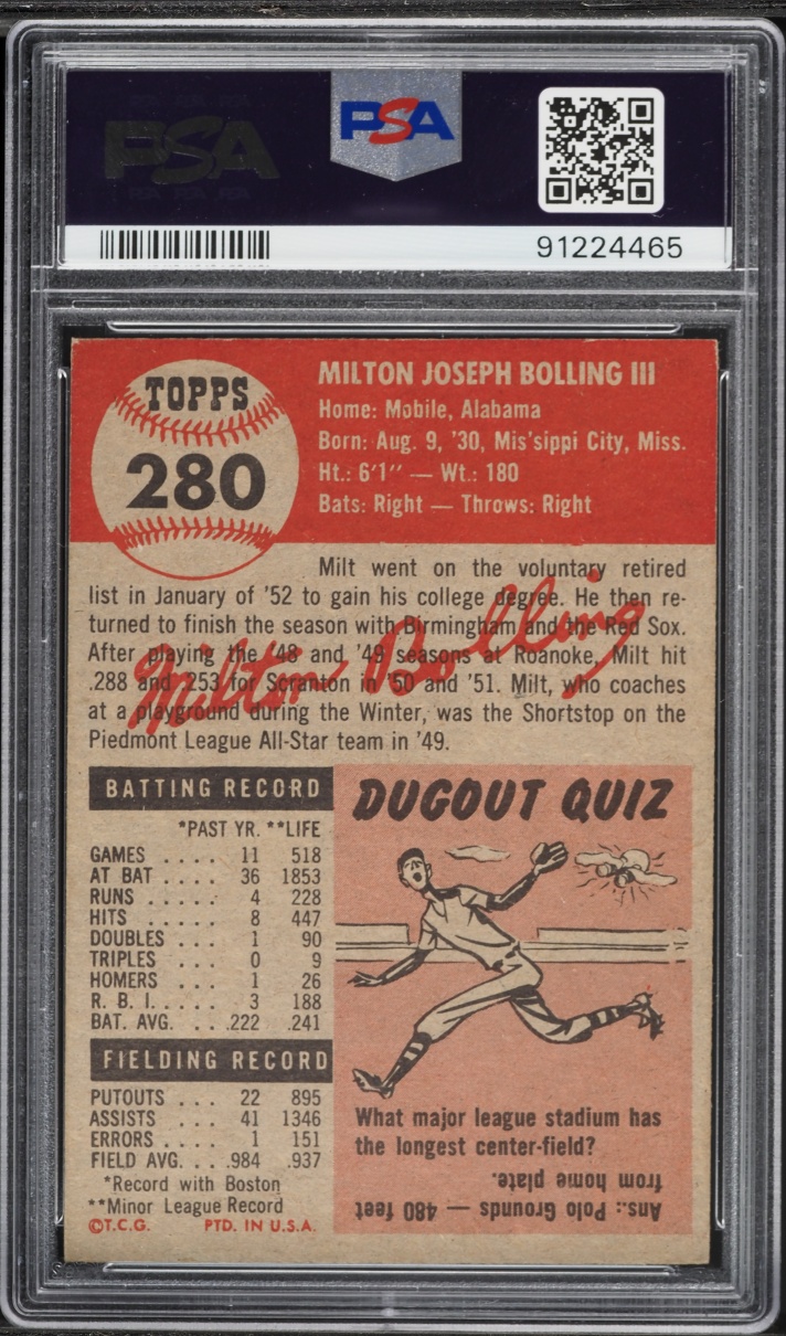 1953 Topps Milt Bolling #280 PSA 5.5 EX+