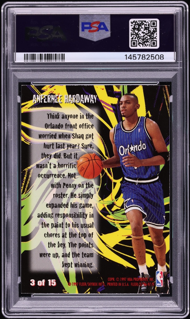 1996 Fleer Thrill Seekers Anfernee Hardaway #3 PSA 7 NRMT - Photo 2