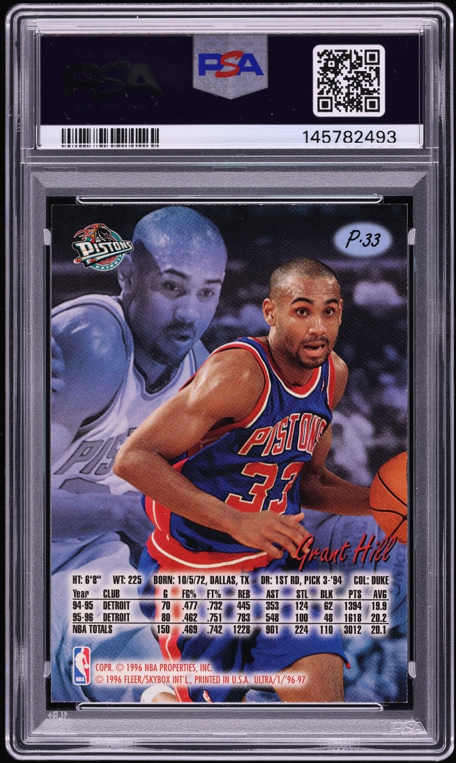 1996 Ultra Platinum Medallion Grant Hill #P33 PSA 7.5 NRMT+ - Photo 2