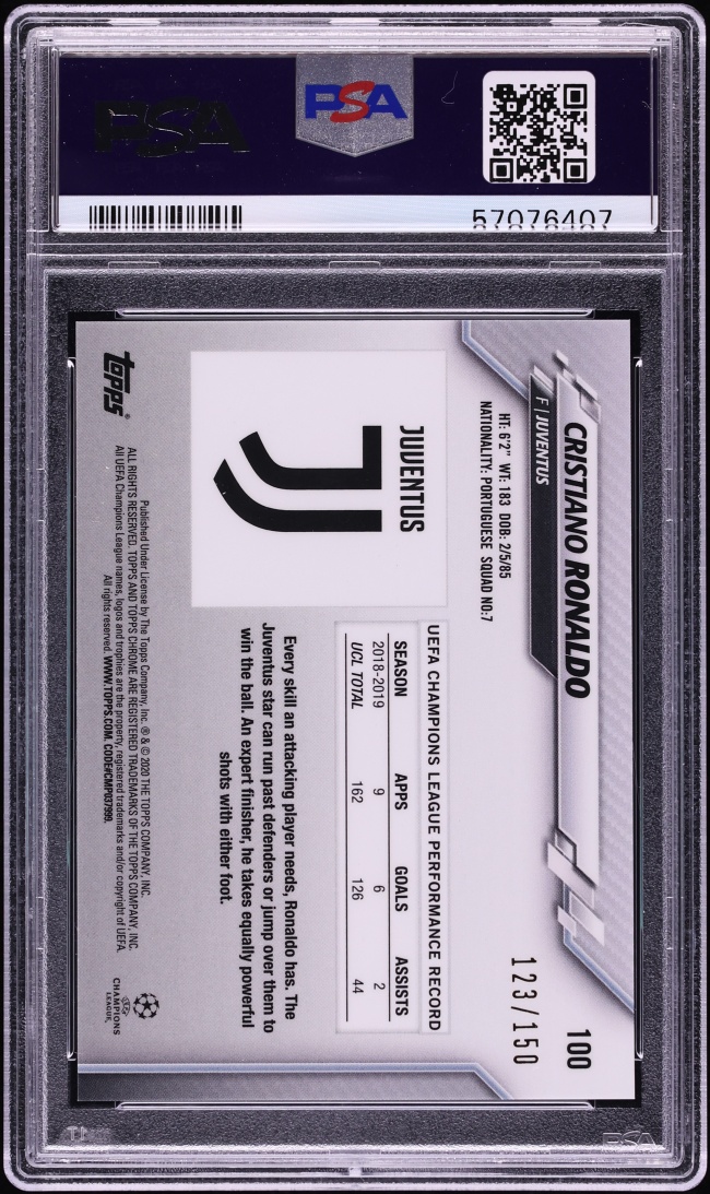 2019 Topps Chrome UEFA Blue Refractor Cristiano Ronaldo /150 #100 PSA 10 GEM MINT - Photo 2