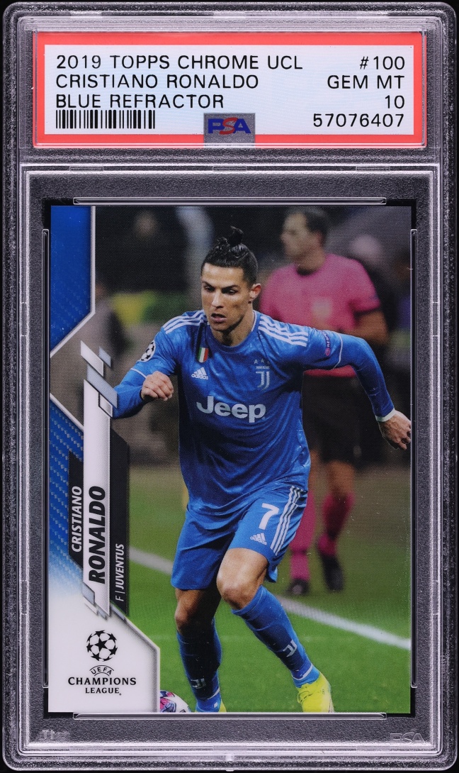 2019 Topps Chrome UEFA Blue Refractor Cristiano Ronaldo /150 #100 PSA 10 GEM MINT - Photo 1