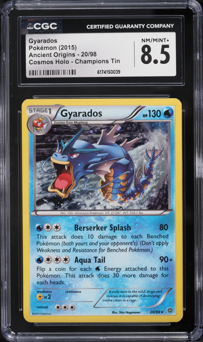 2015 Pokemon XY Ancient Origins Champions Tin Cosmos Holo Gyarados #20 CGC 8.5 NM-MT+