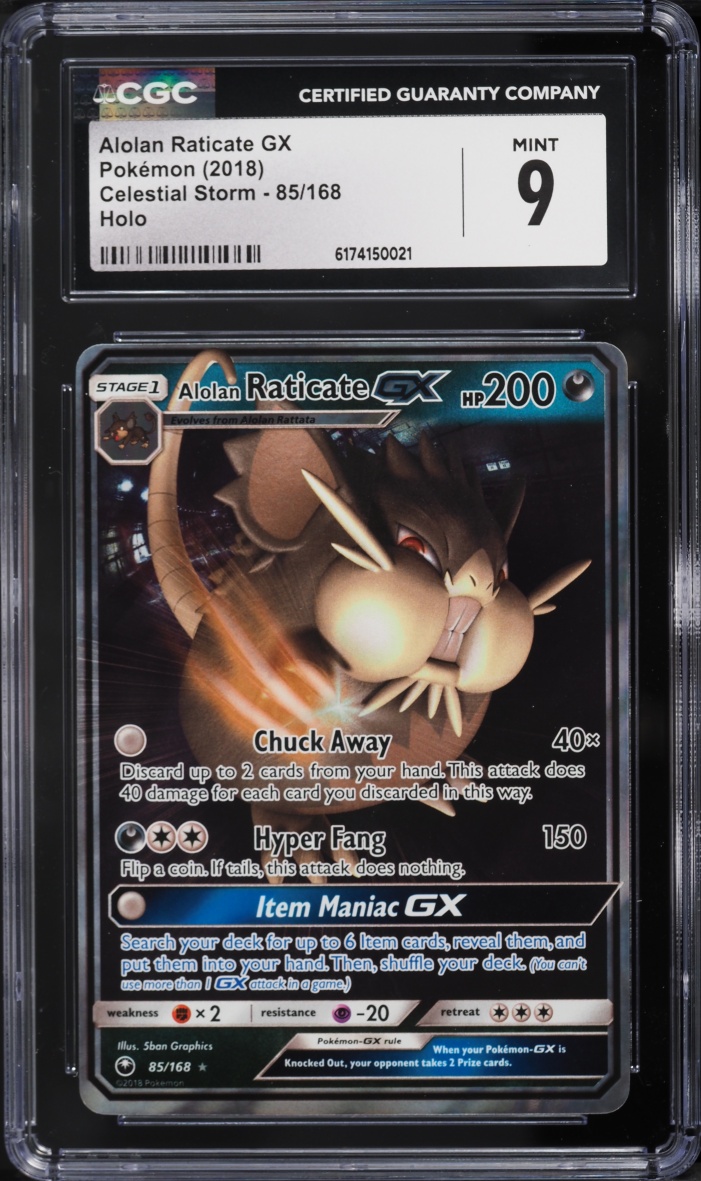 2018 Pokemon Sun & Moon Celestial Storm Holo Alolan Raticate GX #85 CGC 9 MINT