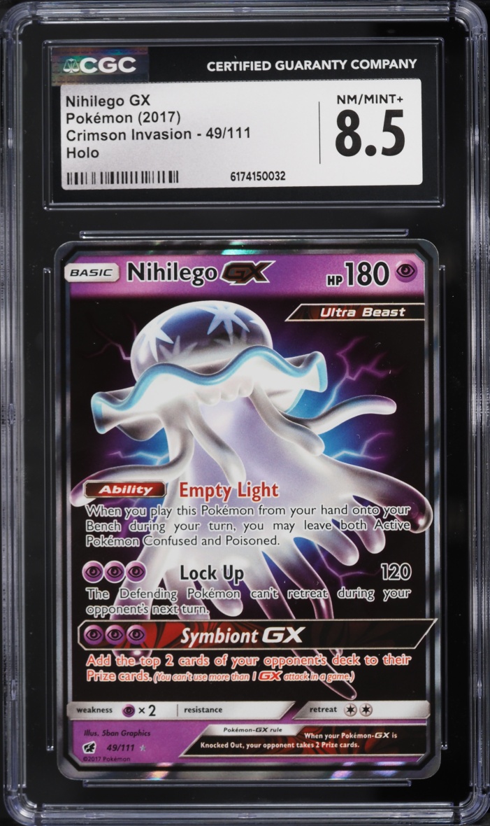 2017 Pokemon Sun & Moon Crimson Invasion Holo Nihilego GX #49 CGC 8.5 NM-MT+