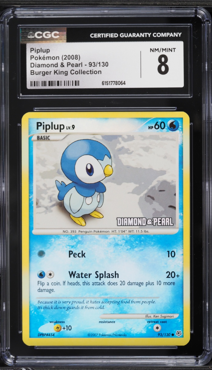 2008 Pokemon Diamond & Pearl Burger King Collection Piplup #93 CGC 8 NM-MT