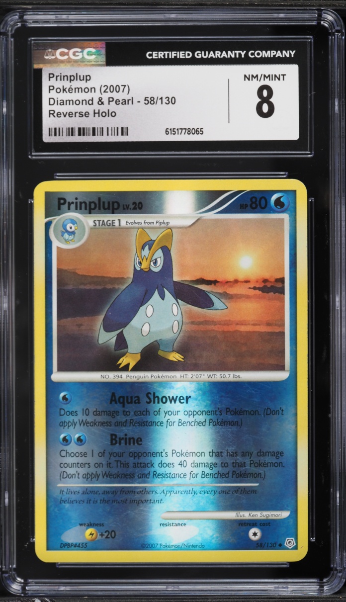 2007 Pokemon Diamond & Pearl Reverse Holo Prinplup #58 CGC 8 NM-MT