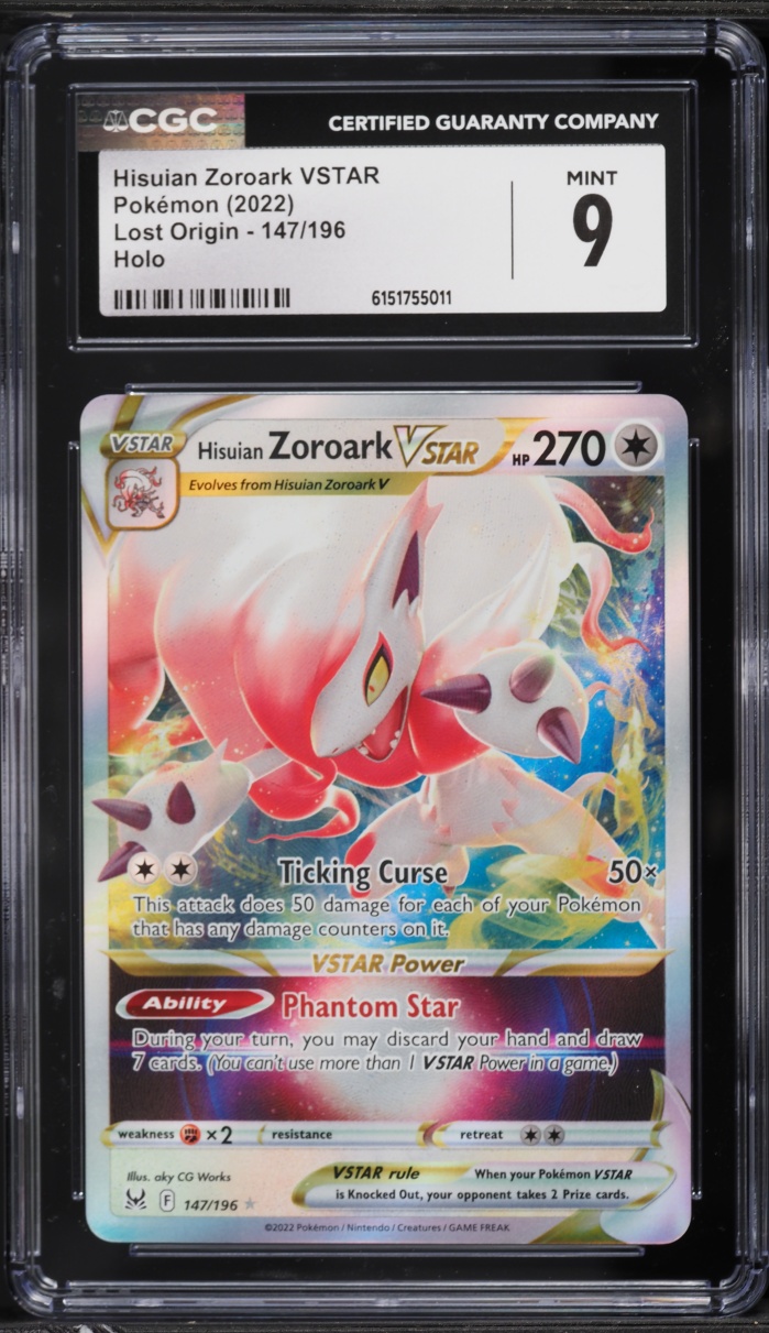 2022 Pokemon Sword & Shield Lost Origin Holo Hisuian Zoroark VSTAR #147 CGC 9 MINT