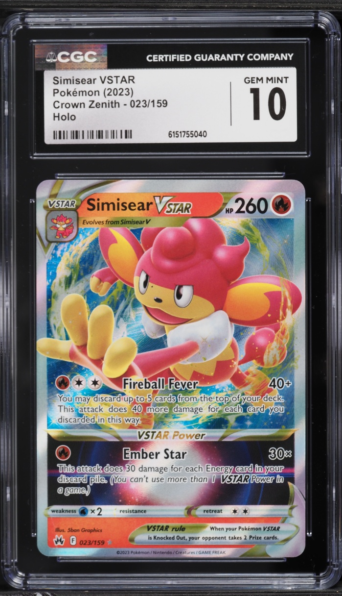 2023 Pokemon Sword & Shield Crown Zenith Holo Simisear VSTAR #23 CGC 10 GEM MINT