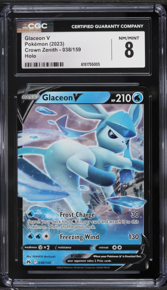 2023 Pokemon Sword & Shield Crown Zenith Holo Glaceon V #38 CGC 8 NM-MT