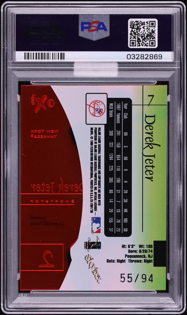 1998 Skybox E-X2001 Essential Credentials Future Derek Jeter /94 #7 MBA PSA 9 MINT