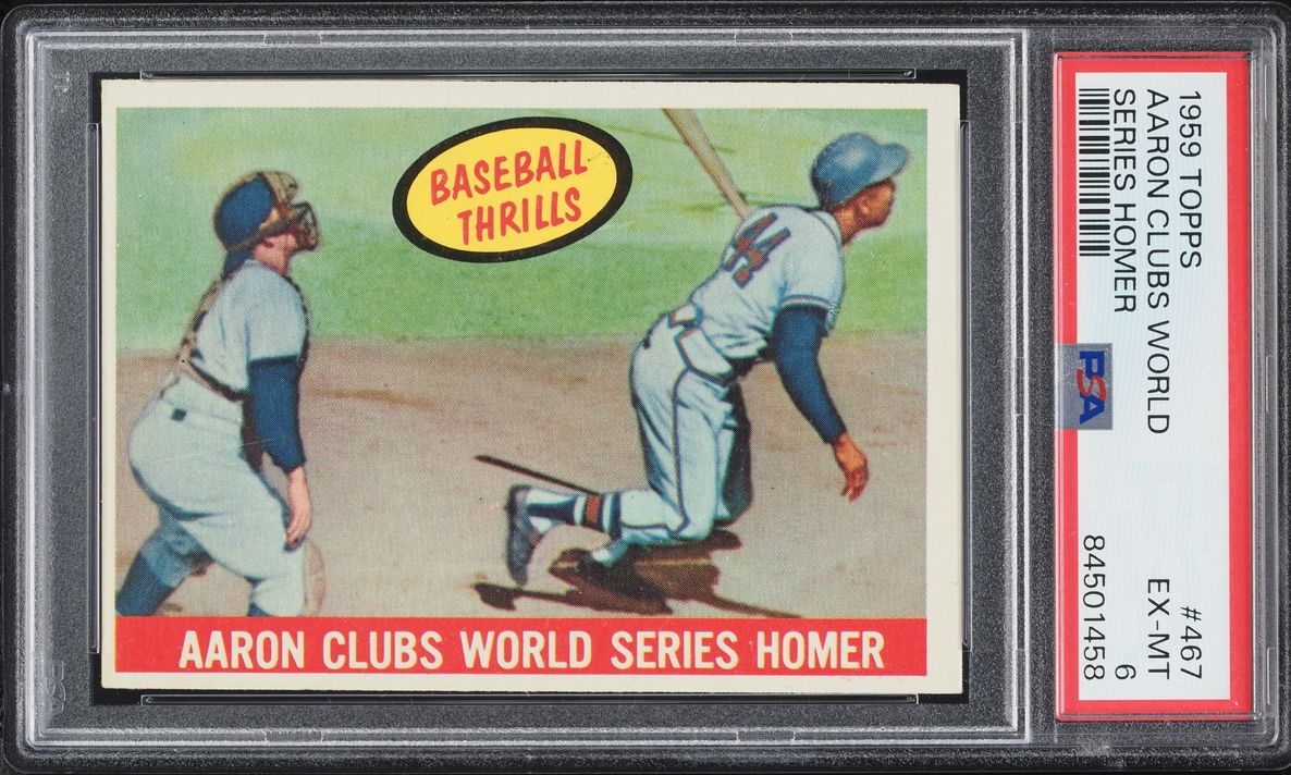 1959 Topps Hank Aaron CLUBS WORLD SERIES HOMER #467 PSA 6 EXMT