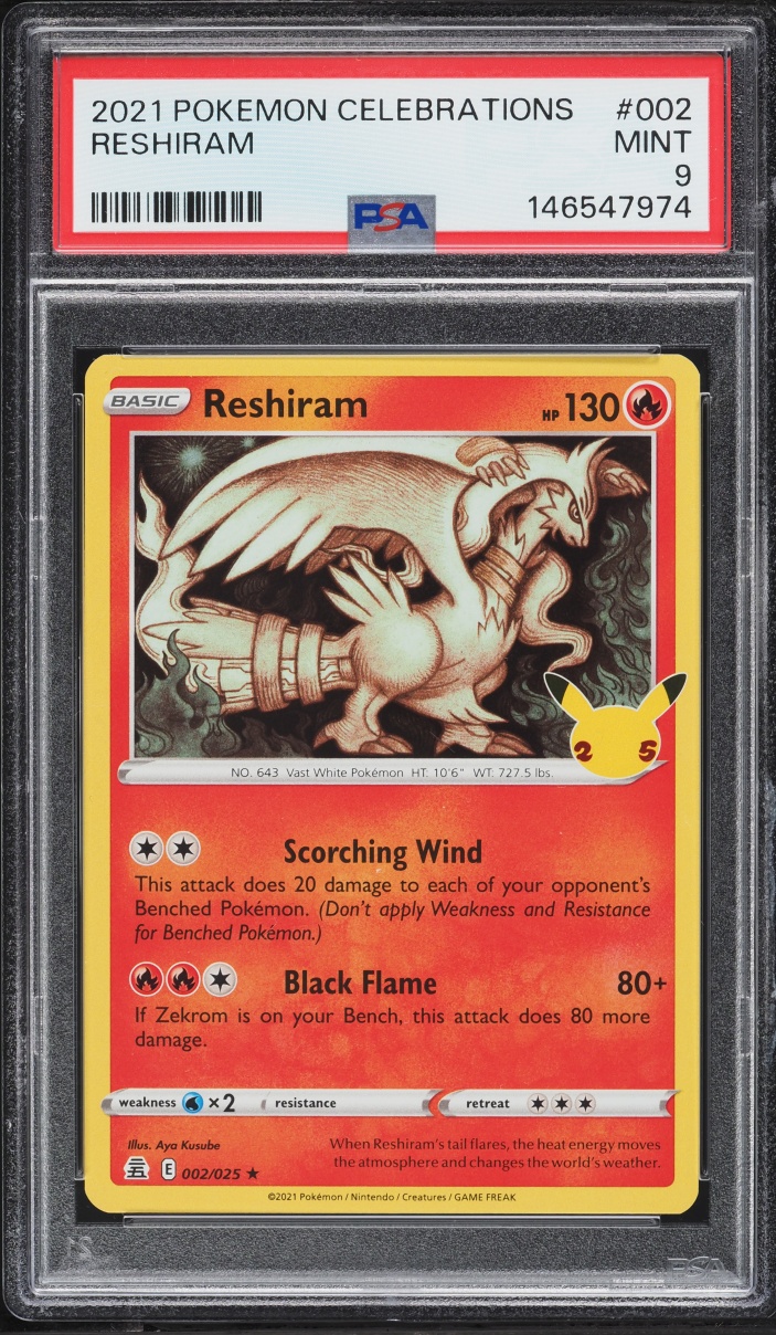 2021 Pokemon Sword & Shield Celebrations Holo Reshiram #2 PSA 9 MINT
