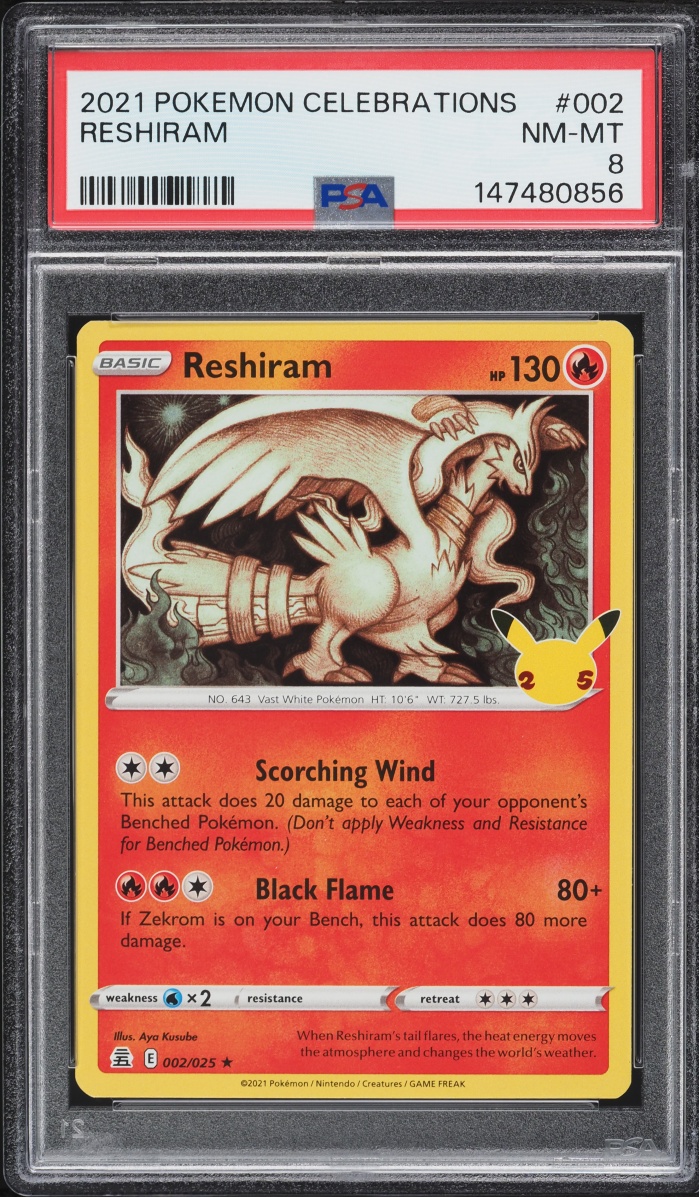 2021 Pokemon Sword & Shield Celebrations Holo Reshiram #2 PSA 8 NM-MT