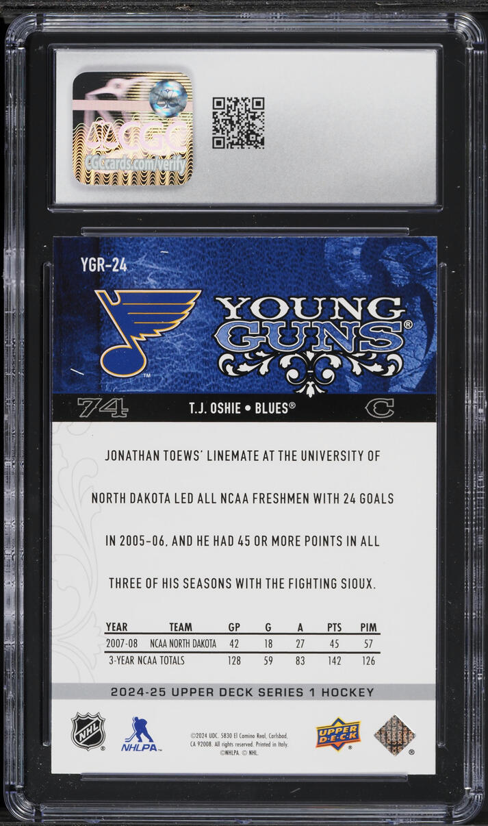 2024 Upper Deck Young Guns Renewed T.J. Oshie #YGR-24 CGC 9 MINT