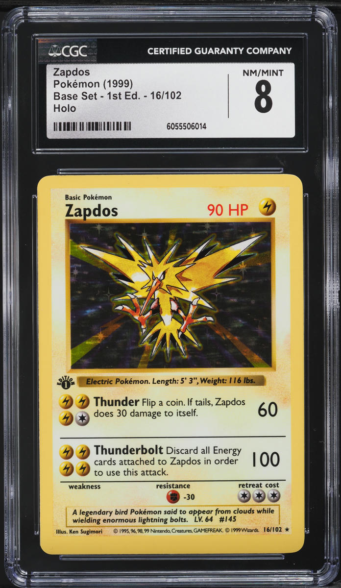 1999 Pokemon Base Set Shadowless 1st Edition Holo Zapdos #16 CGC 8 NM-MT