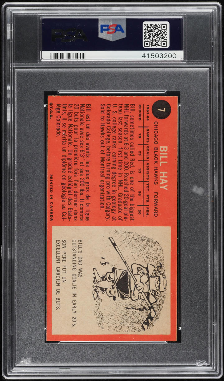 1964 Topps Hockey Bill Hay #7 PSA 8 NM-MT