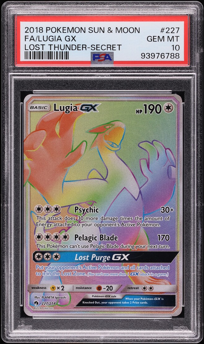 2018 Pokemon Sun & Moon Lost Thunder Rainbow Rare Lugia GX #227 PSA 10 GEM MINT