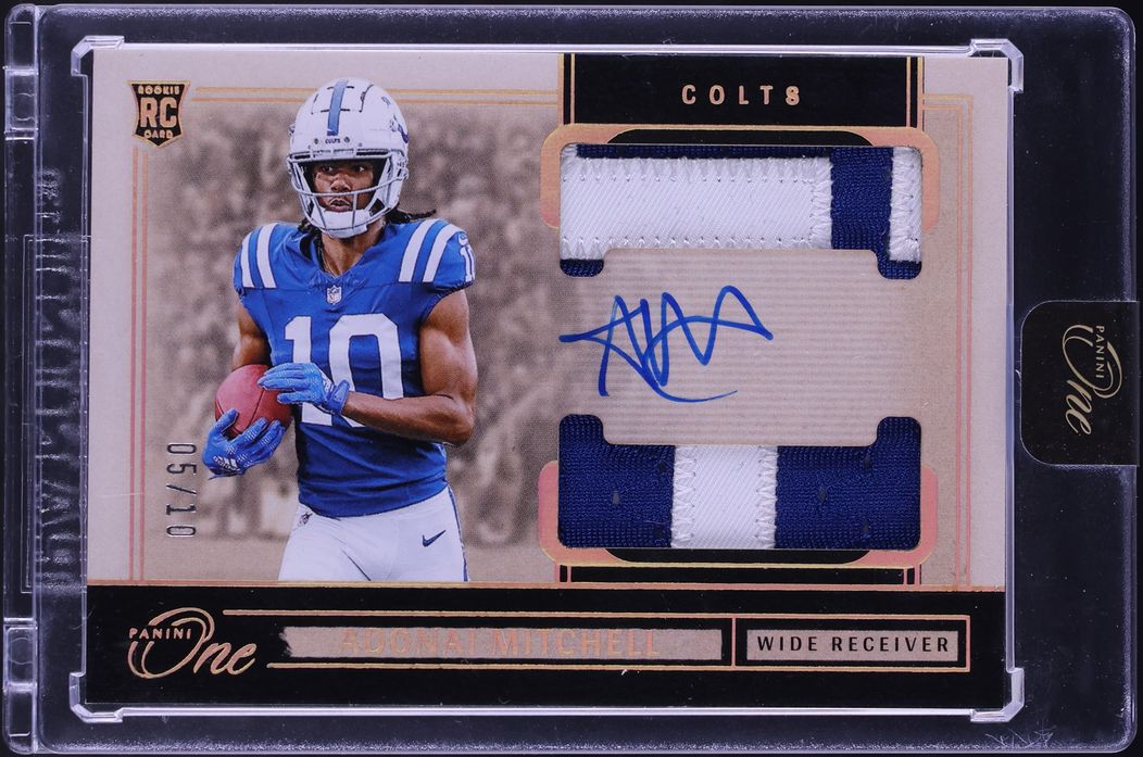 2024 Panini One Dual Gold Adonai Mitchell ROOKIE PATCH AUTO /10 #37