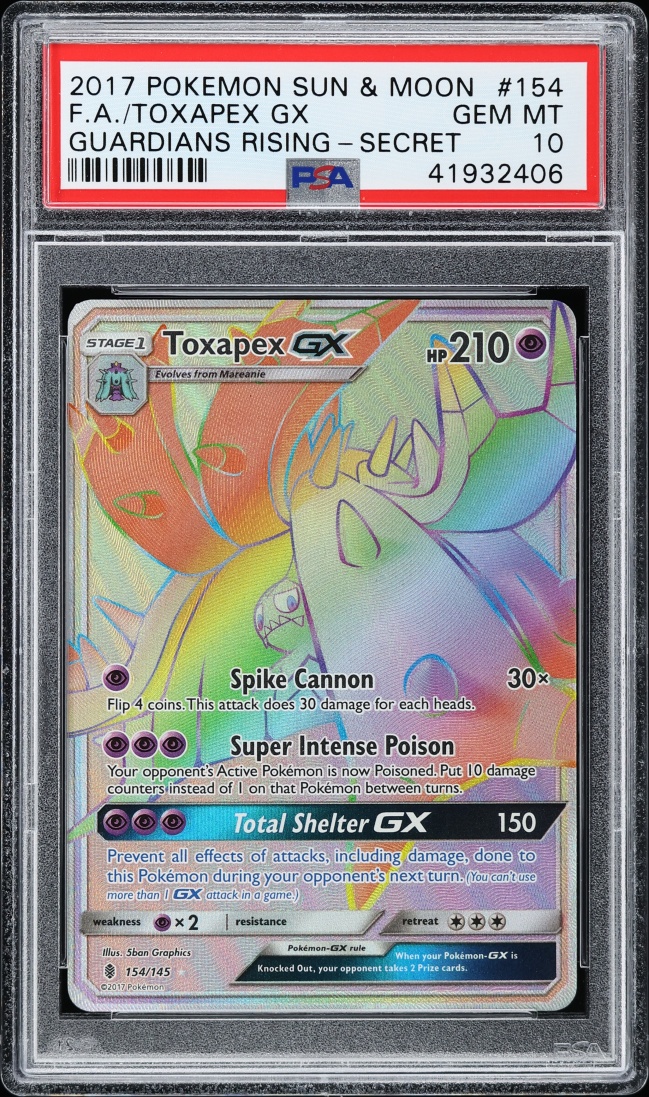 2017 Pokemon Sun & Moon Guardians Rising Rainbow Rare Toxapex GX #154 PSA 10 GEM MINT