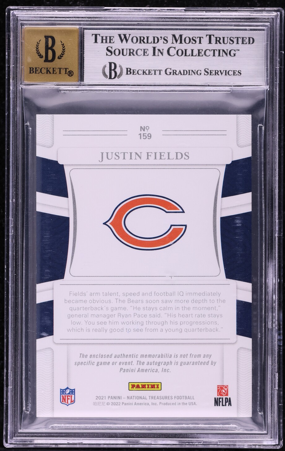 2021 National Treasures Holo Silver Justin Fields ROOKIE PATCH AUTO /25 #159 BGS 8.5
